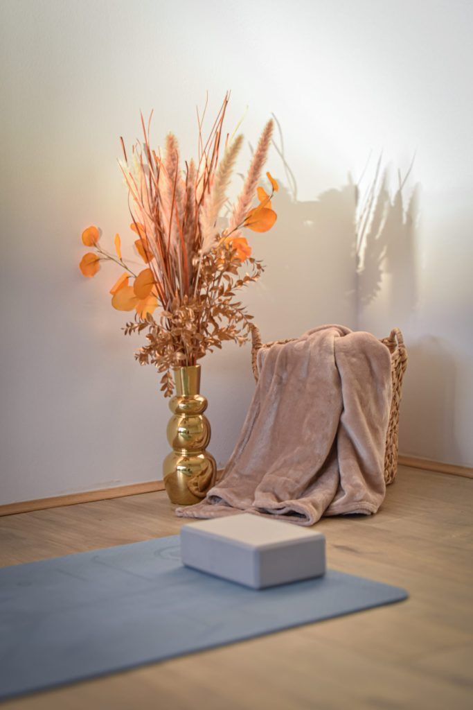 Mirna prostorija joga studija sa prostirkom.